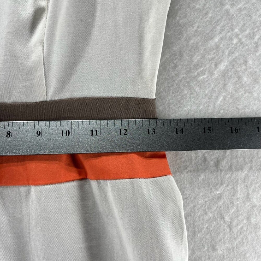 Chopin Dress Size 42 US 6 Sheath Striped Sleeveless Stretch Cotton White Orange - Picture 10 of 11